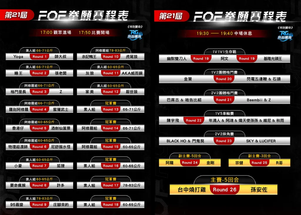 第 21 屆FOF賽程